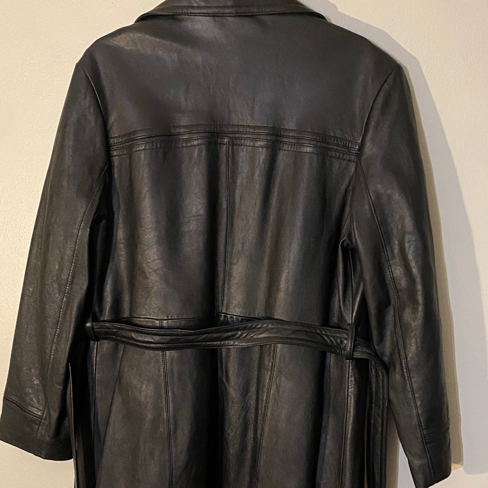Classic Black Leather Long Coat - Picture 4 of 7